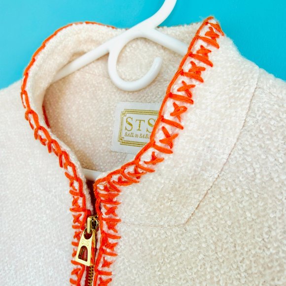 Sail to Sable Hand-Embroidered Boucle Zip Coat in Creme (size L) - Picture 4 of 14